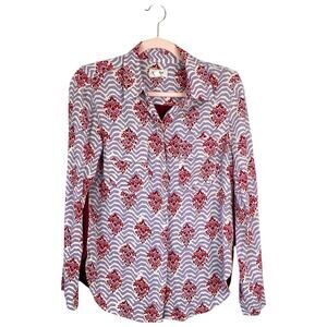 ANTHROPOLOGIE Porridge Medallion Mixed Media Top Boho Long Sleeve Blouse Small